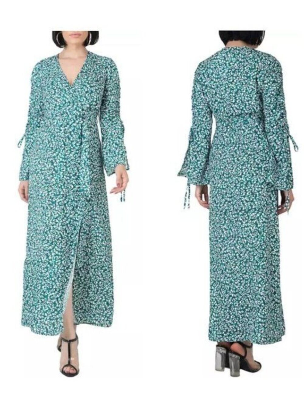 Standards and Practices Violeta Ruched Sleeves Wrap Maxi Dress - M